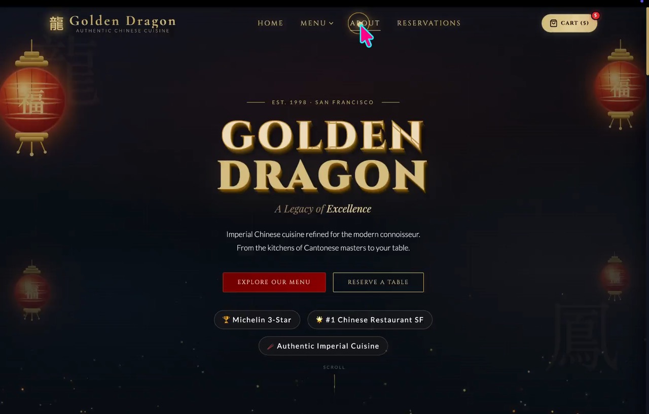 Golden Dragon Cuisine website preview