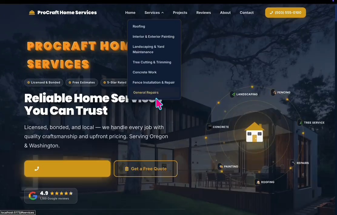 ProCraft Home Services website preview